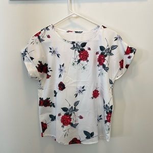 Red white and blue foral top